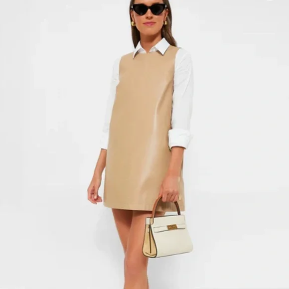 HYACINTH HOUSE by TUCKERNUT Butterscotch Bitsy Faux Leather Mini Swing Dress- M - Picture 1 of 16